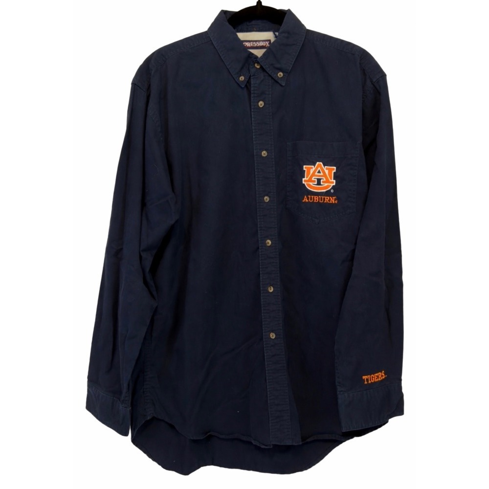 Pressbox Auburn Tigers Mens XL Navy Blue Cotton Button Down Shirt Long Sleeve